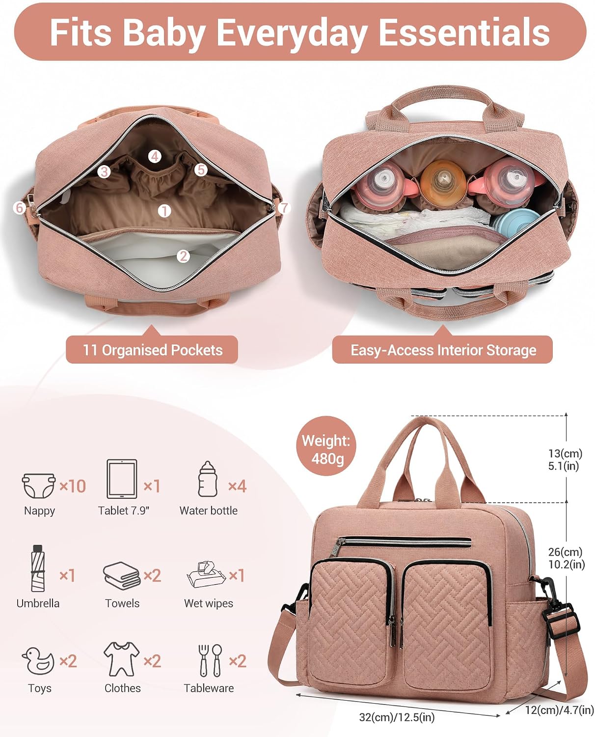 Thumbnail 6 de Kono Baby Changing Bag: Multifunction Nappy Bag with Insulated Pockets and Pram Straps