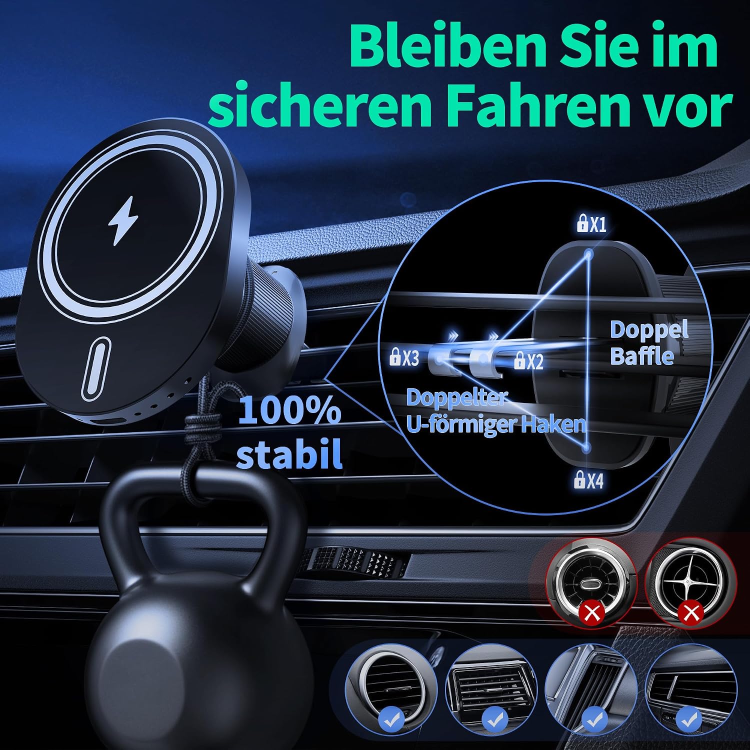 Detalle de for MagSafe Car Mount Charger 15W Fast Charging – Wireless MagSafe car phone holder