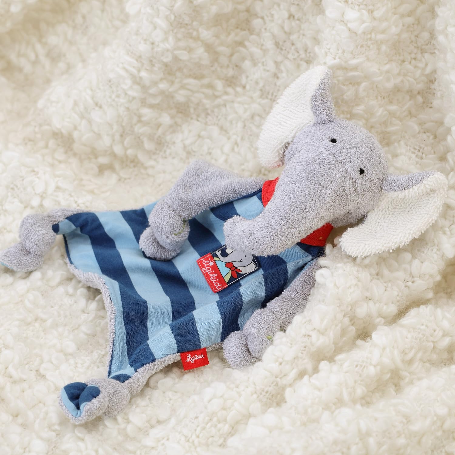 Detalle de SIGIKID Schnuffeltuch Elefant Lolo Lombardo – Baby Schmusetuch aus Stoff, 27 cm, Blau/Grau