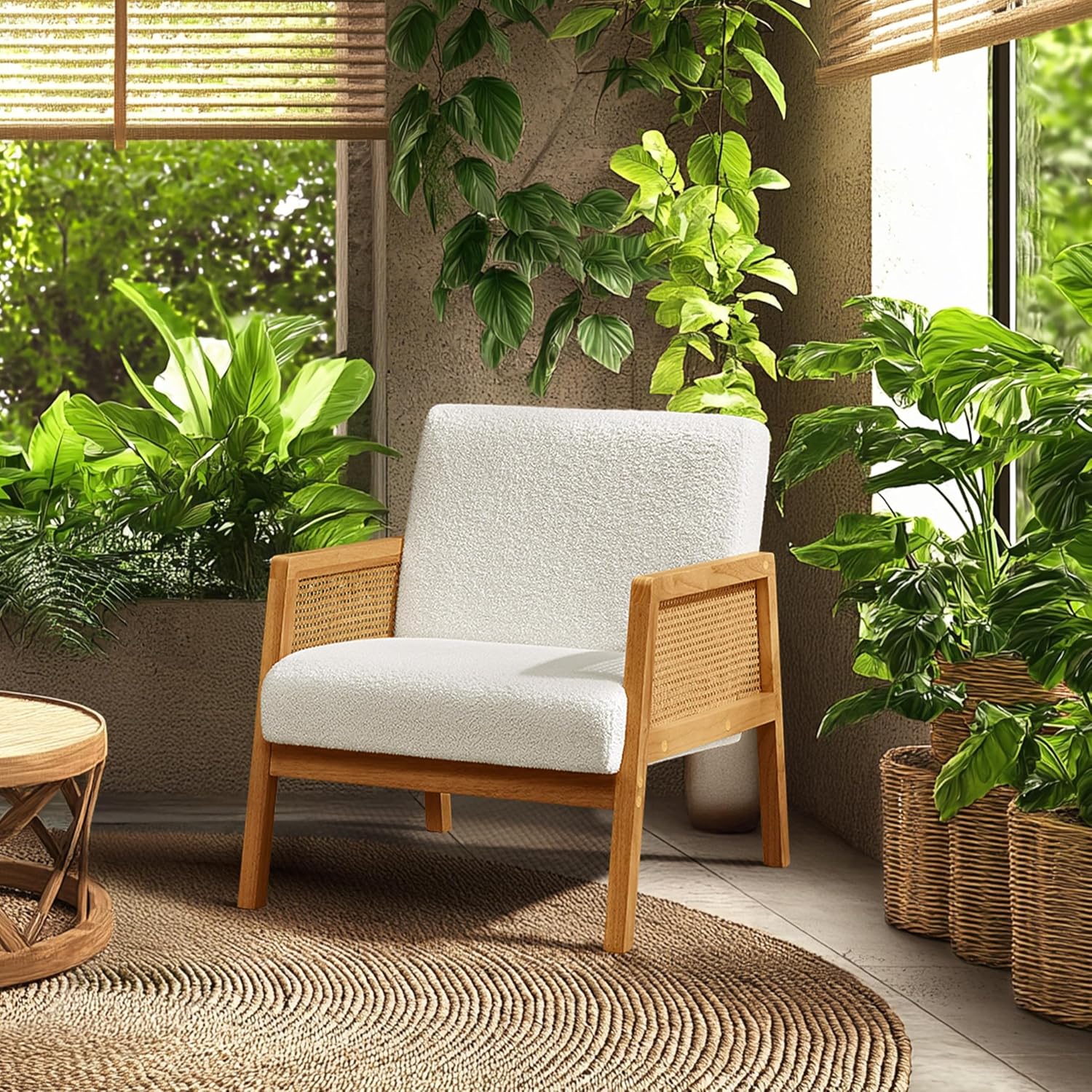 Thumbnail 6 de Yaheetech Rattan Accent Chair with Rubberwood Frame