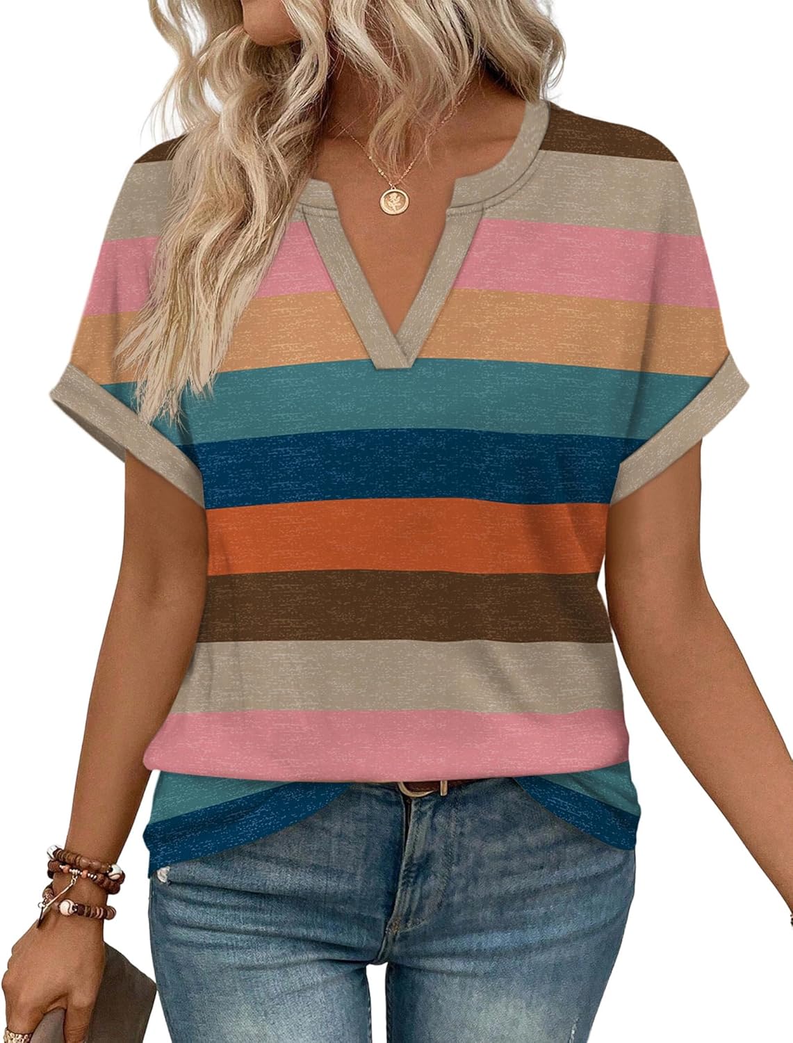 Thumbnail 6 de WIHOLL Women’s V-Neck Blouse Short Sleeve Top (95% Polyester, 5% Spandex)