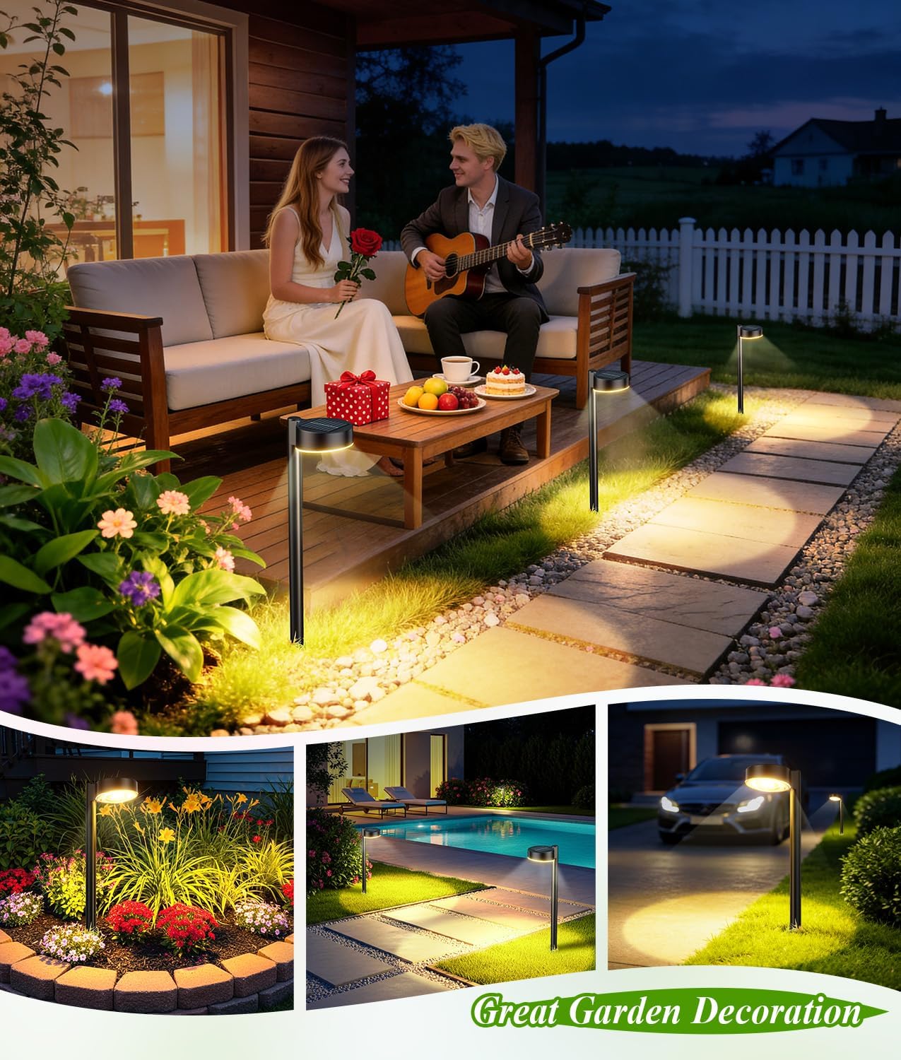 Detalle de TuyLuxe Solar Lights Outdoor Garden 4 Pack – 2X Brighter, IP65 Waterproof Pathway Lights