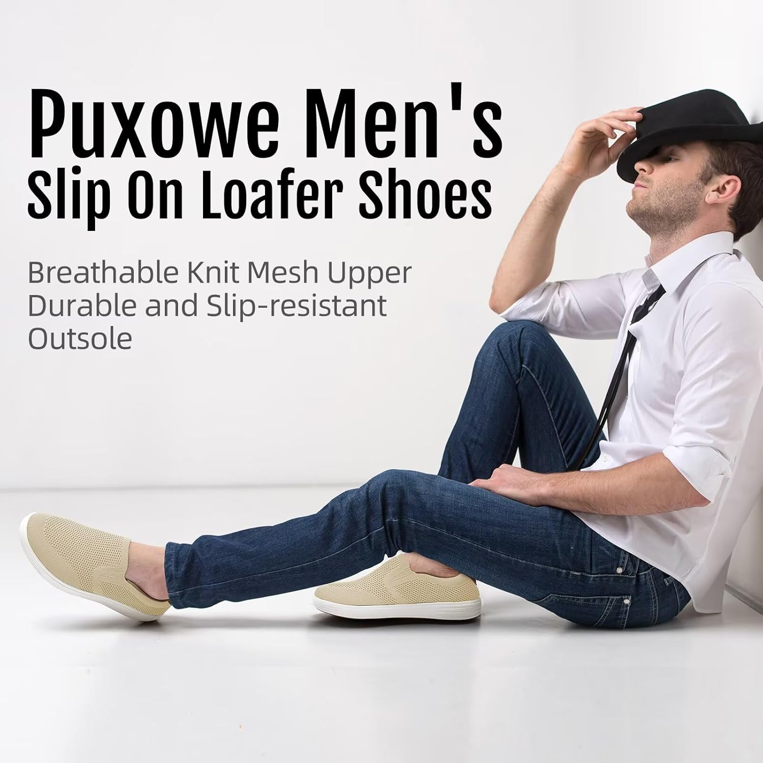 Thumbnail 3 de Puxowe Men's Slip On Loafer Mesh Breathable Trainers – Comfy Casual Walking Shoes