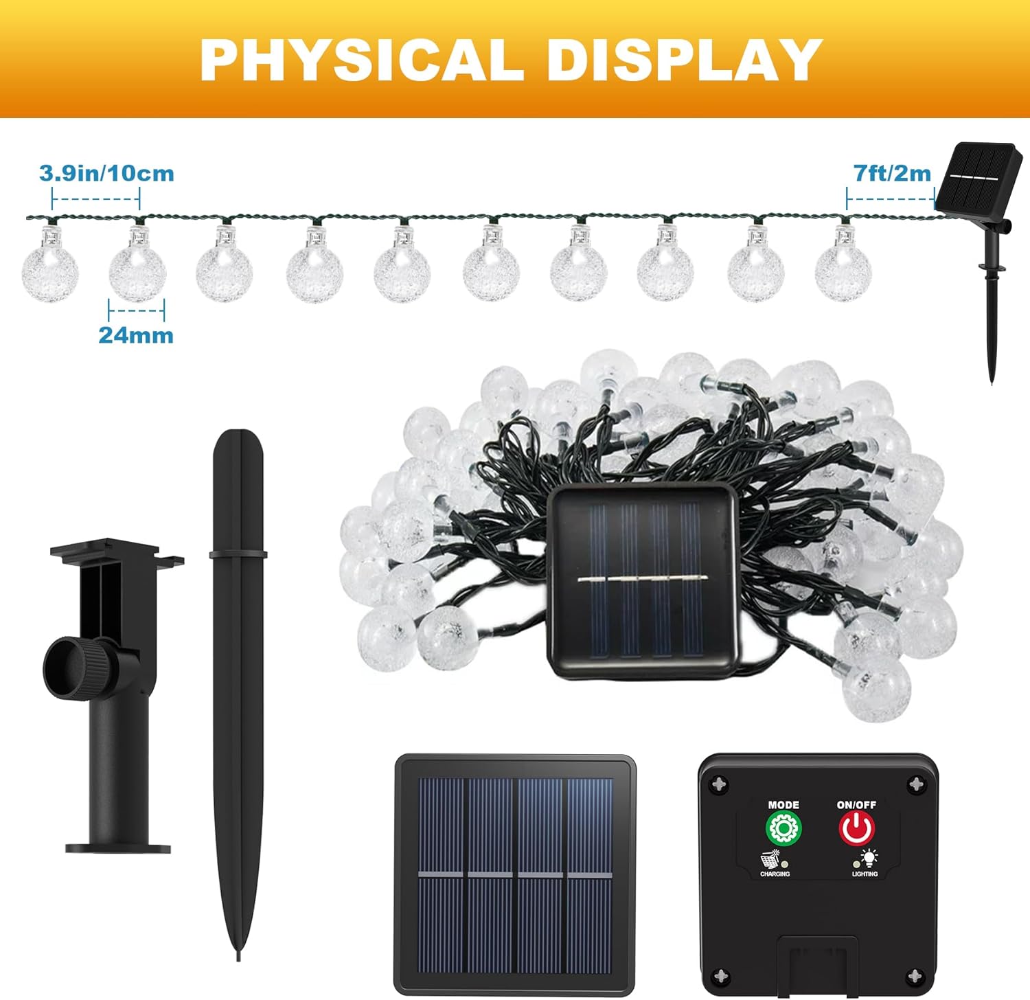 Thumbnail 1 de Laihur 50LED Solar Garden Lights (Warm White) – 8 Modes, 8-Hour Timer, IP65 Waterproof
