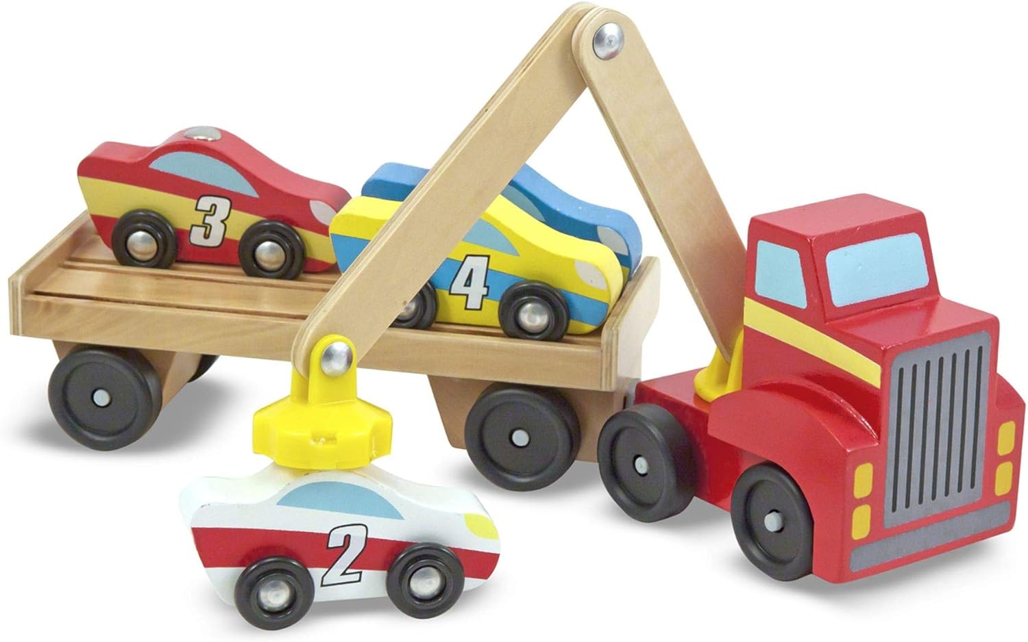 Detalle de Melissa & Doug Carro Attrezzi Magnetico in Legno – Veicoli Giocattolo Colorati per Bambini 3+ Anni