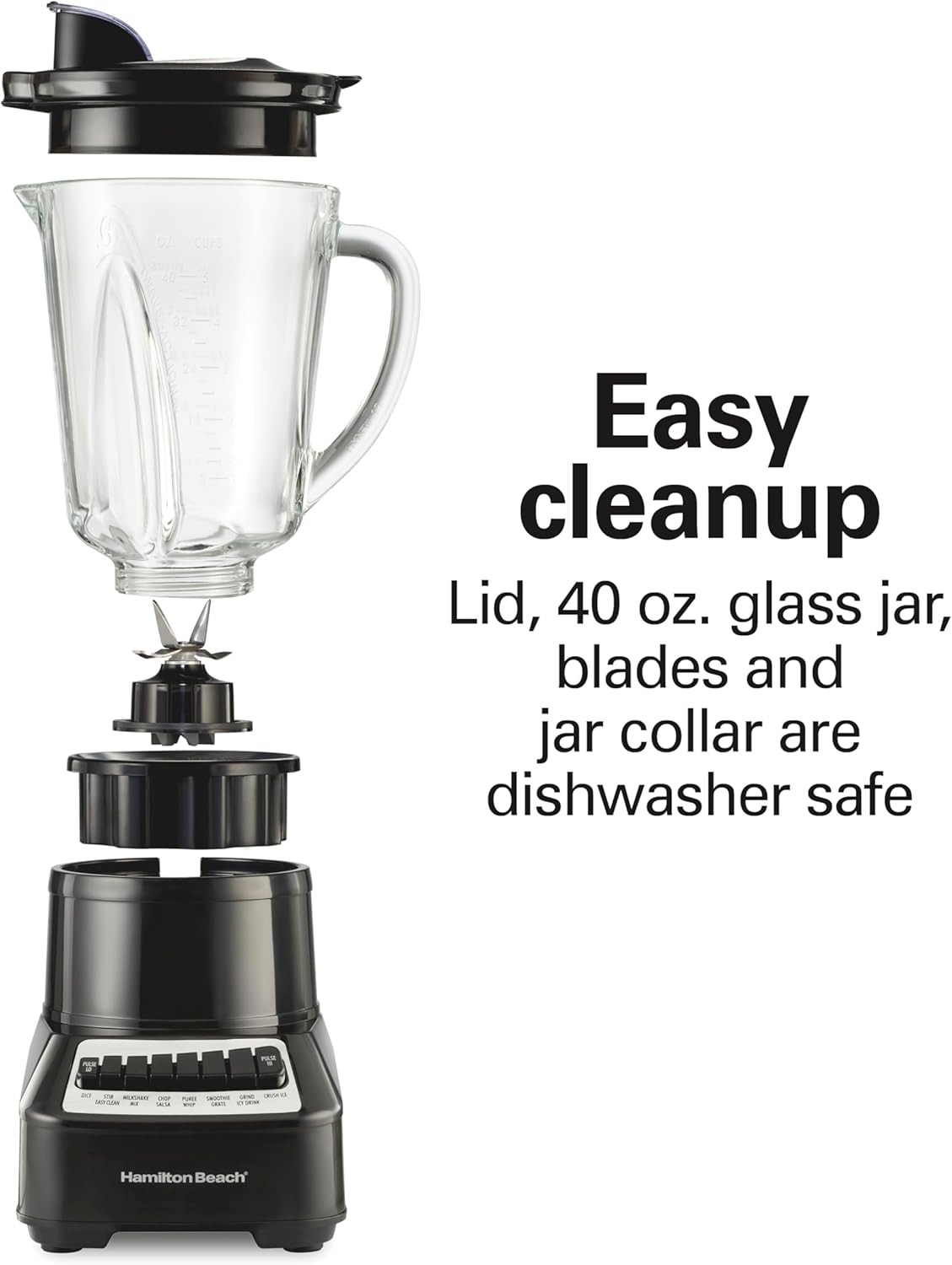 Detalle 2 de Hamilton Beach Wave Crusher Blender (54220): 700W, 40 oz Glass Jar, 14 Functions