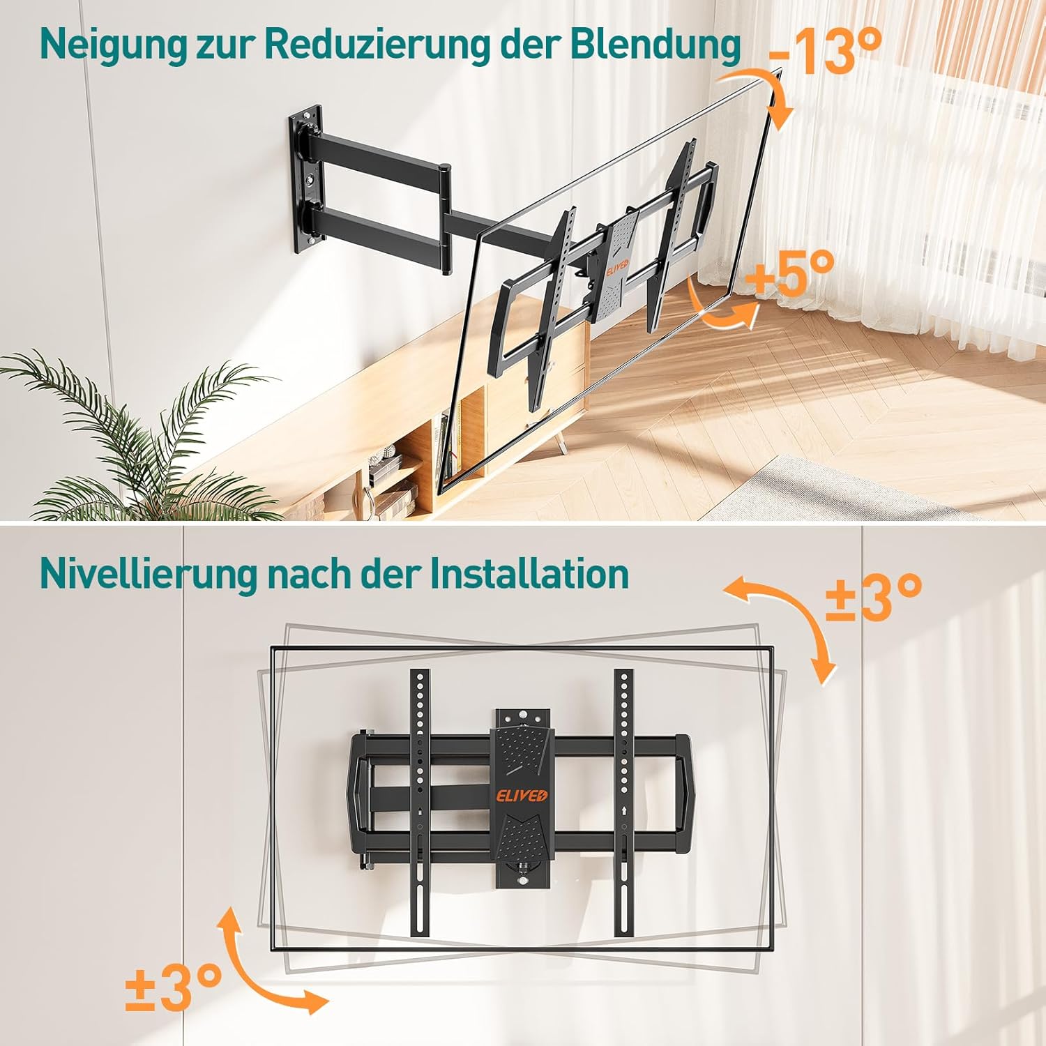 Thumbnail 6 de ELIVED TV-Wandhalterung EV1036 mit extra langem Gelenkarm (813 mm) für 37–75" bis 45 kg, neigbar, schwenk- und drehbar