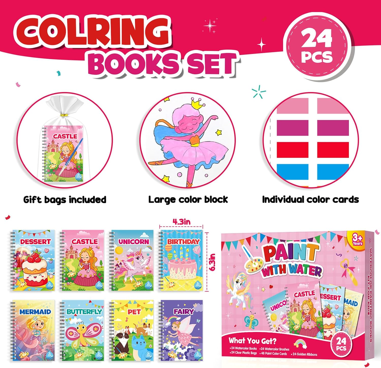Thumbnail 1 de LIKYMO Water Colouring Books: Mini Colouring Books for Kids (24 x Girl) – Water Painting, Party Bags Fillers for Ages 4–9