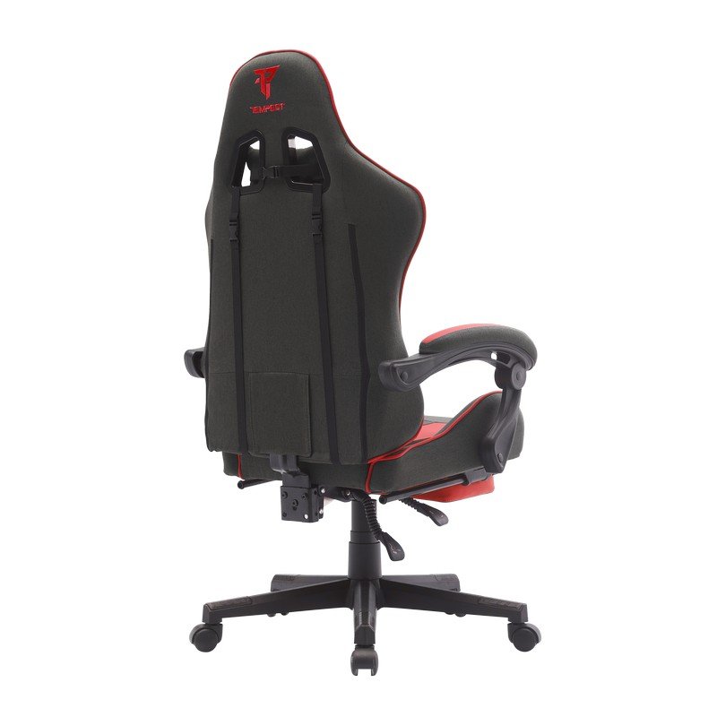 Thumbnail 3 de Tempest Shake silla gaming con reposapiés, masaje lumbar y respaldo reclinable 135º (negra/roja, tela transpirable)