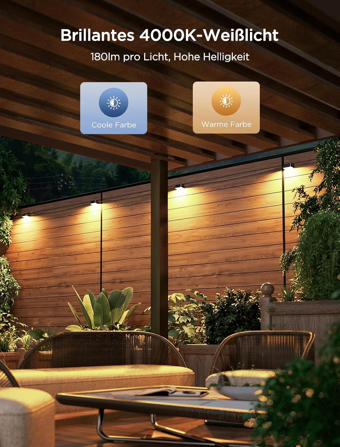 Detalle de Govee Outdoor Zaun Wandleuchte – RGBIC-Zaunleuchte mit Matter-/Alexa-Unterstützung, 4000K, 60 Szenen, Musikmodus, IP65, 12er-Pack