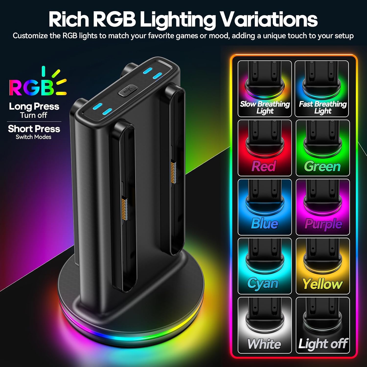 Thumbnail 4 de Rysker Switch 2 Controller Ladestation für JoyCon 2 – Magnetladegerät mit 9 RGB-Modi