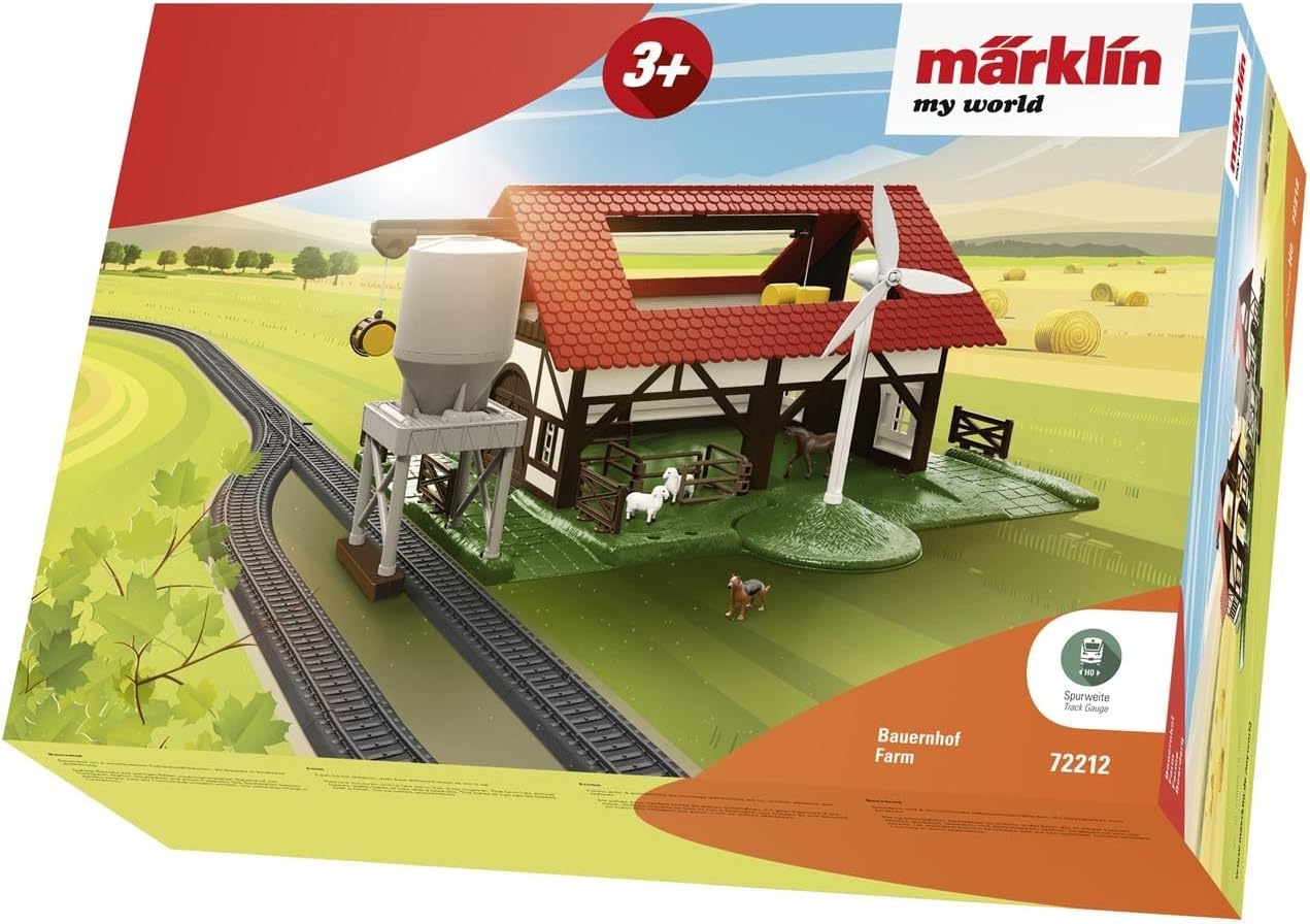 Detalle de Märklin My World 72212 boerderij met voedselsilo en dierenfiguren