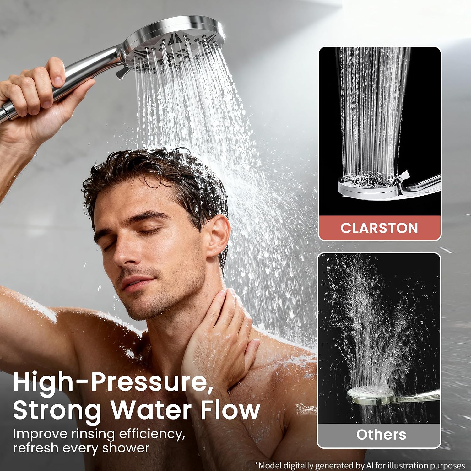 Detalle 2 de CLARSTON CLSH01 Filtered Handheld Shower Head, 9 Spray Modes & Power Wash