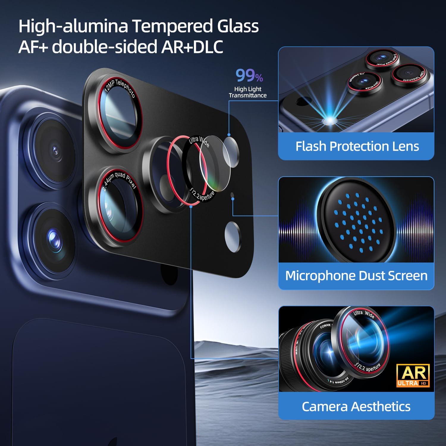 Thumbnail 2 de HelloDeere 9H High-alumina Tempered Glass Camera Lens Protector for iPhone 17 Pro Max (2 Pack)