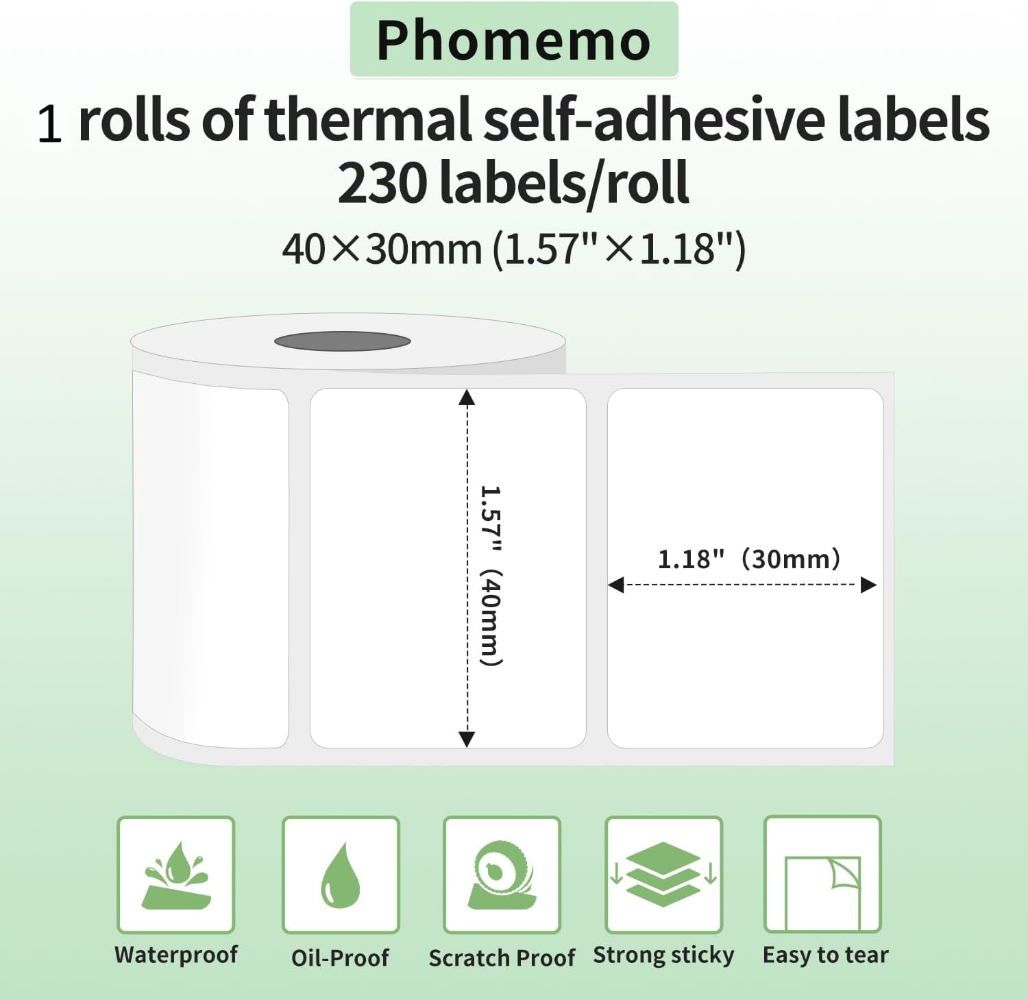 Thumbnail 1 de Phomemo PM-M110-4030 Thermal Labels, 1.57 x 1.18 in, 230-Count Roll
