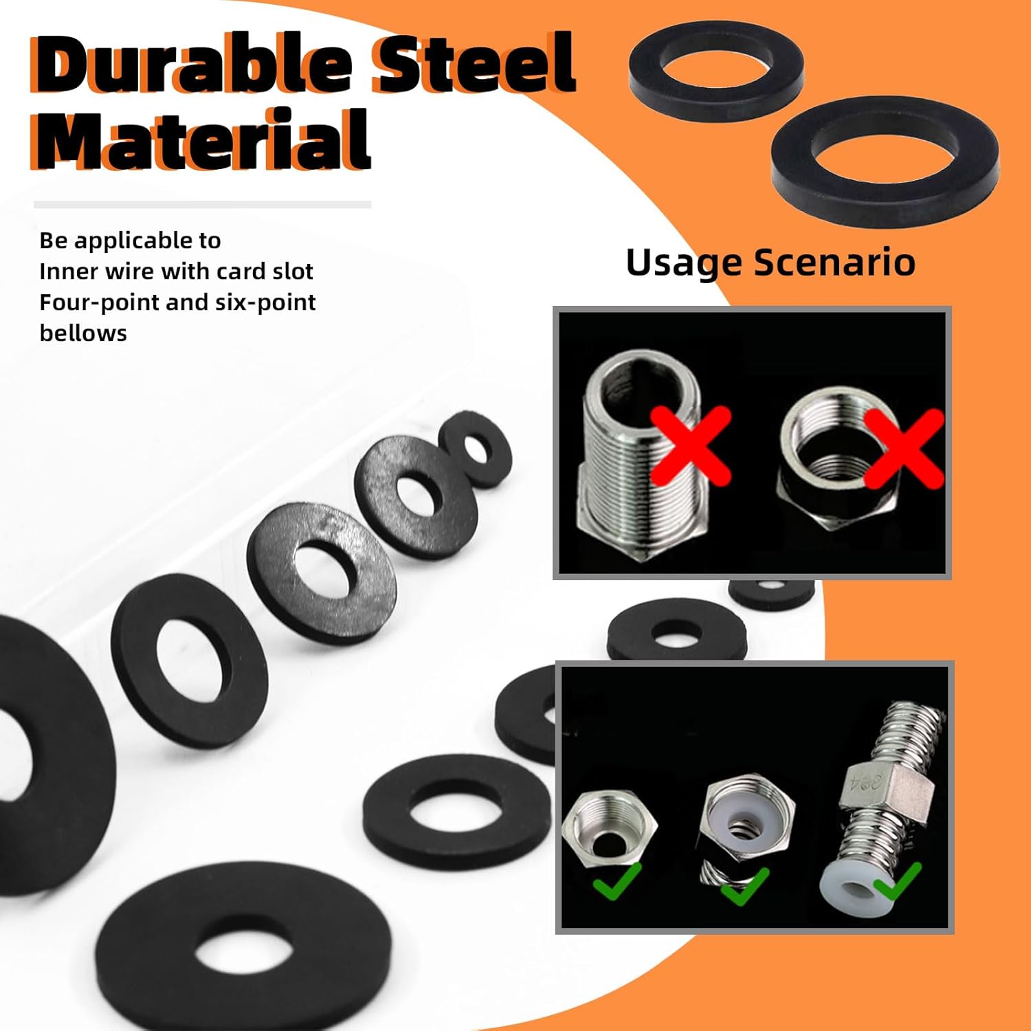 Thumbnail 3 de Tanstic 175Pcs 7 Sizes Black Flat Rubber Washers Assortment Kit