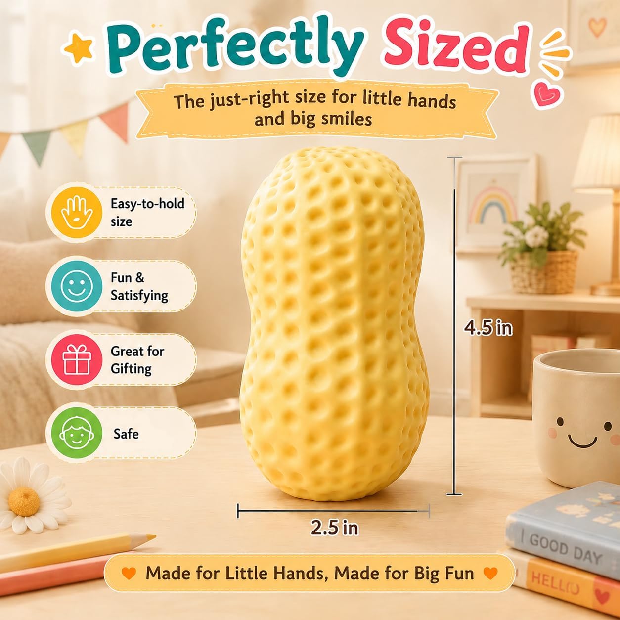 Detalle de Generic BALL Peanut-Shaped TPR Squishy Fidget Toy, Yellow, Slow-Rising