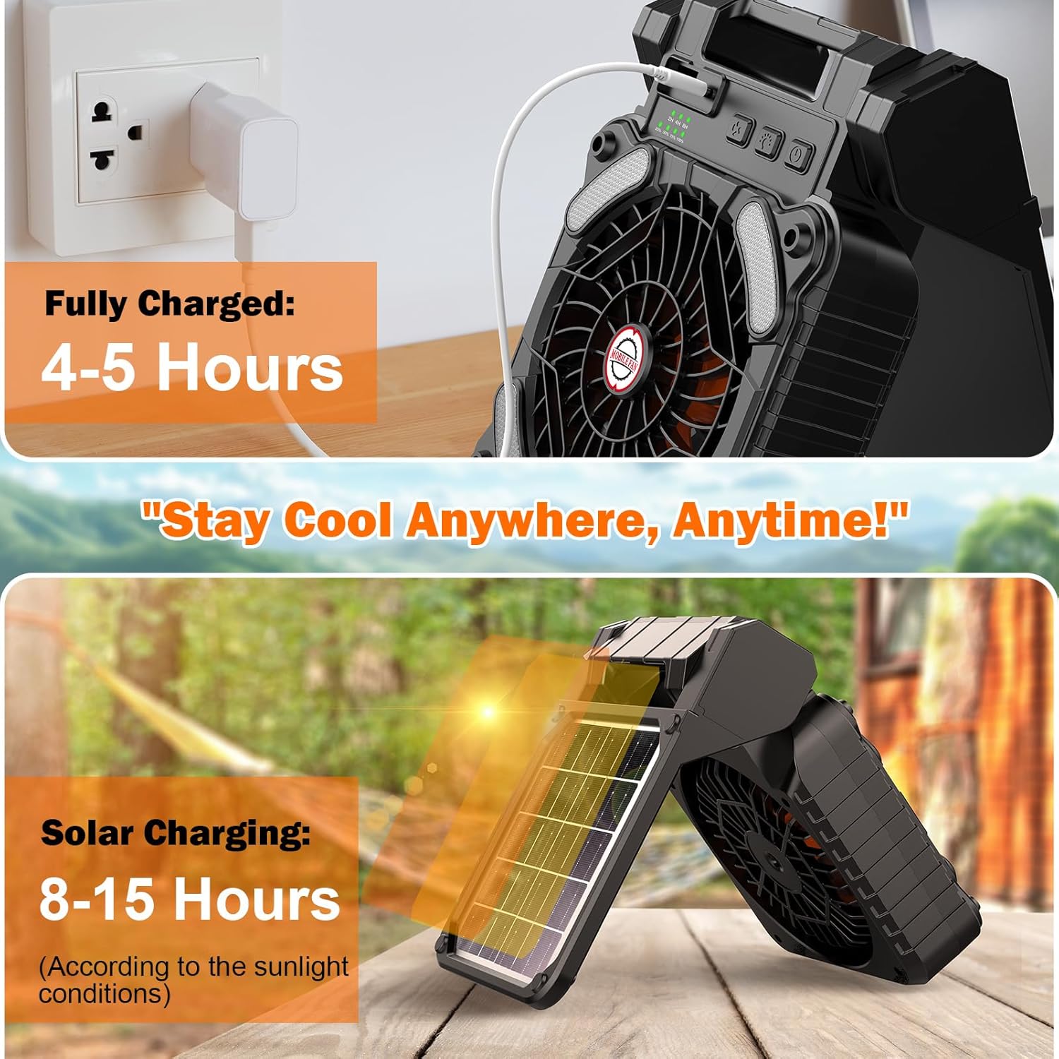 Thumbnail 1 de iYeHo Ventilatore da campeggio a energia solare con lanterna e batteria ricaricabile da 10.400 mAh