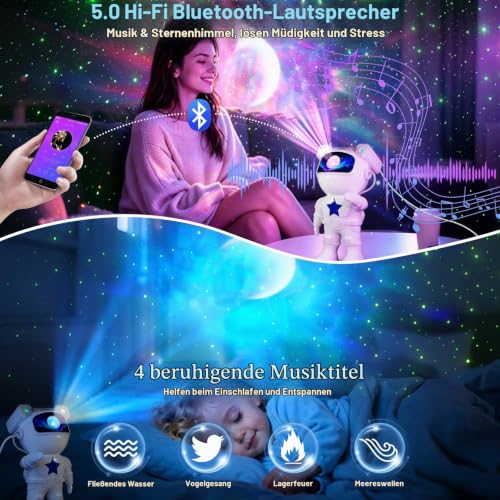 Detalle de Astronaut Sternenhimmel Projektor von Yuinzin – Bluetooth-Lautsprecher, 360° Rotation, Nachtlicht