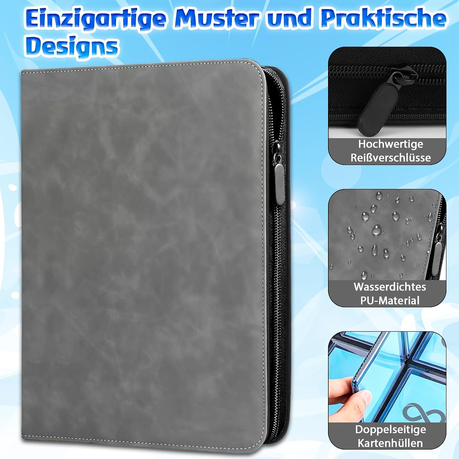 Detalle de Toploader Sammelkarten Album für 112 Karten, 4 Fächer pro Seite, 3" x 4" - Grau