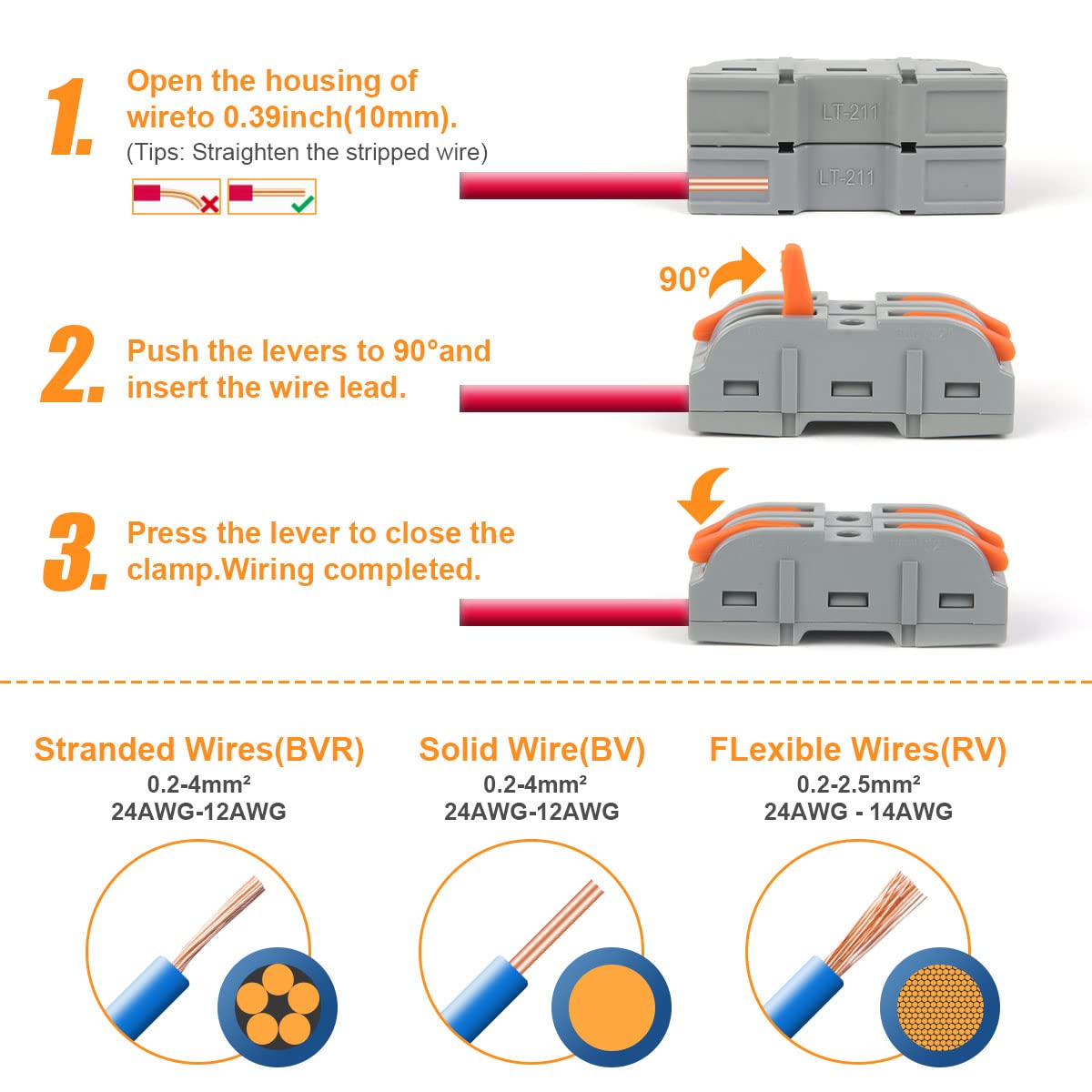 Thumbnail 4 de flintronic Connecteurs électriques rapides avec levier – 119 pcs, bornes de connexion 1 fil à 2 entrées
