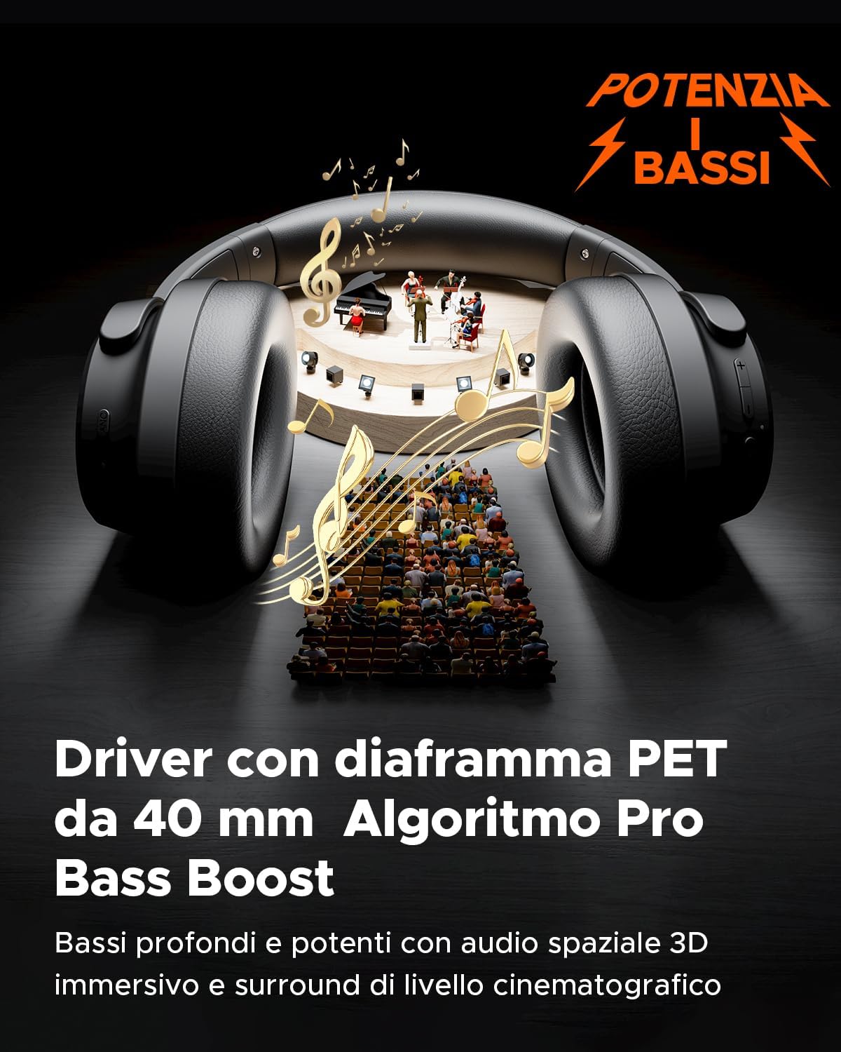 Detalle de truefree HF10: Cuffie wireless con ANC ibrida, audio spaziale e doppia connessione