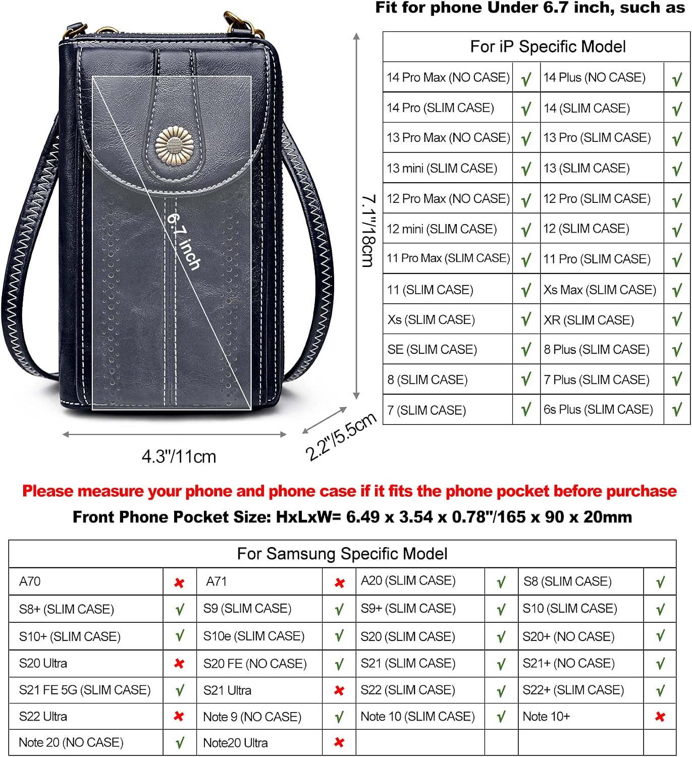 Detalle de S-ZONE RFID Blocking 6.7 Inch Phone Purse – small crossbody wallet bag with card slots