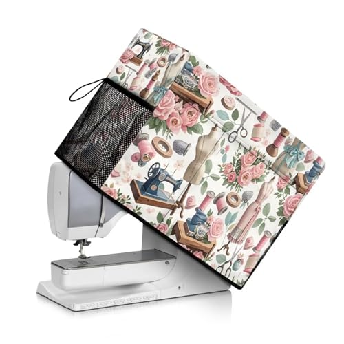 Detalle de Drnuikhe Sewing Machine Cover with Storage Pockets – Dust & Pet Hair Protection for Standard Machines