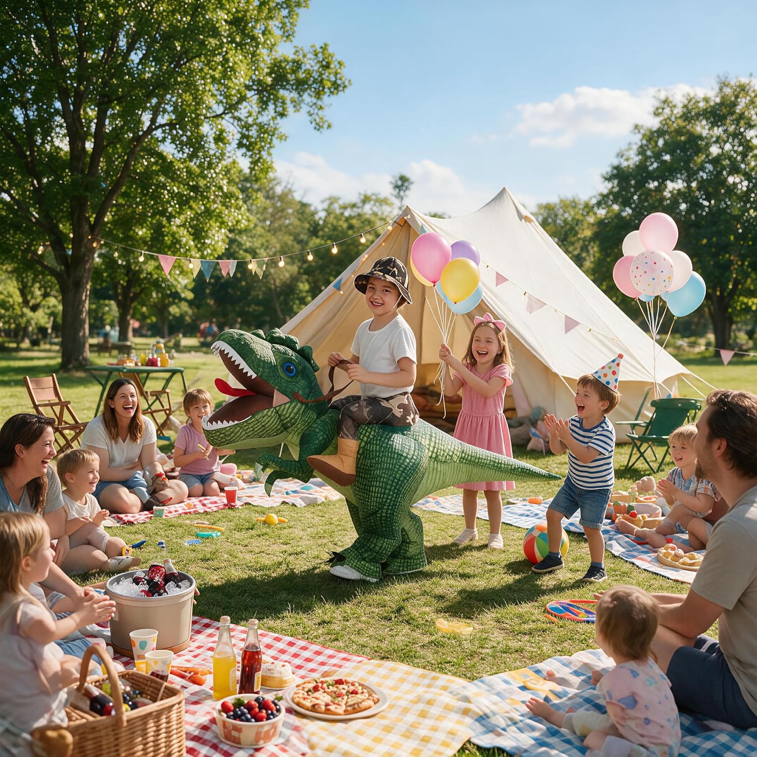 Detalle 1 de One Casa Inflatable T. rex Costume for Kids with Fan and Polyester Suit