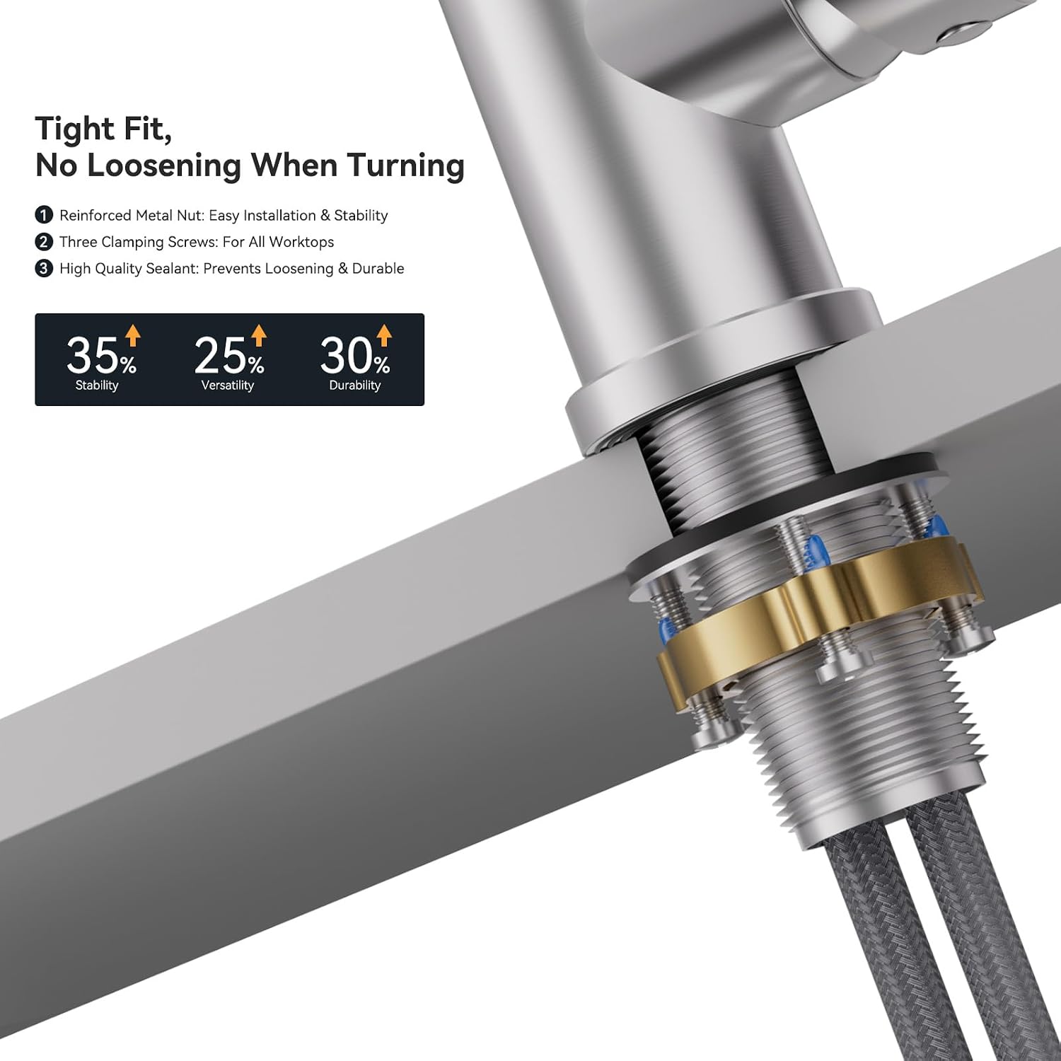 Thumbnail 3 de DERW Kitchen Tap: Pull-Out Sprayer, 2-Mode Spray, 360° Swivel, 304 Stainless Steel, Easy Fittings Included