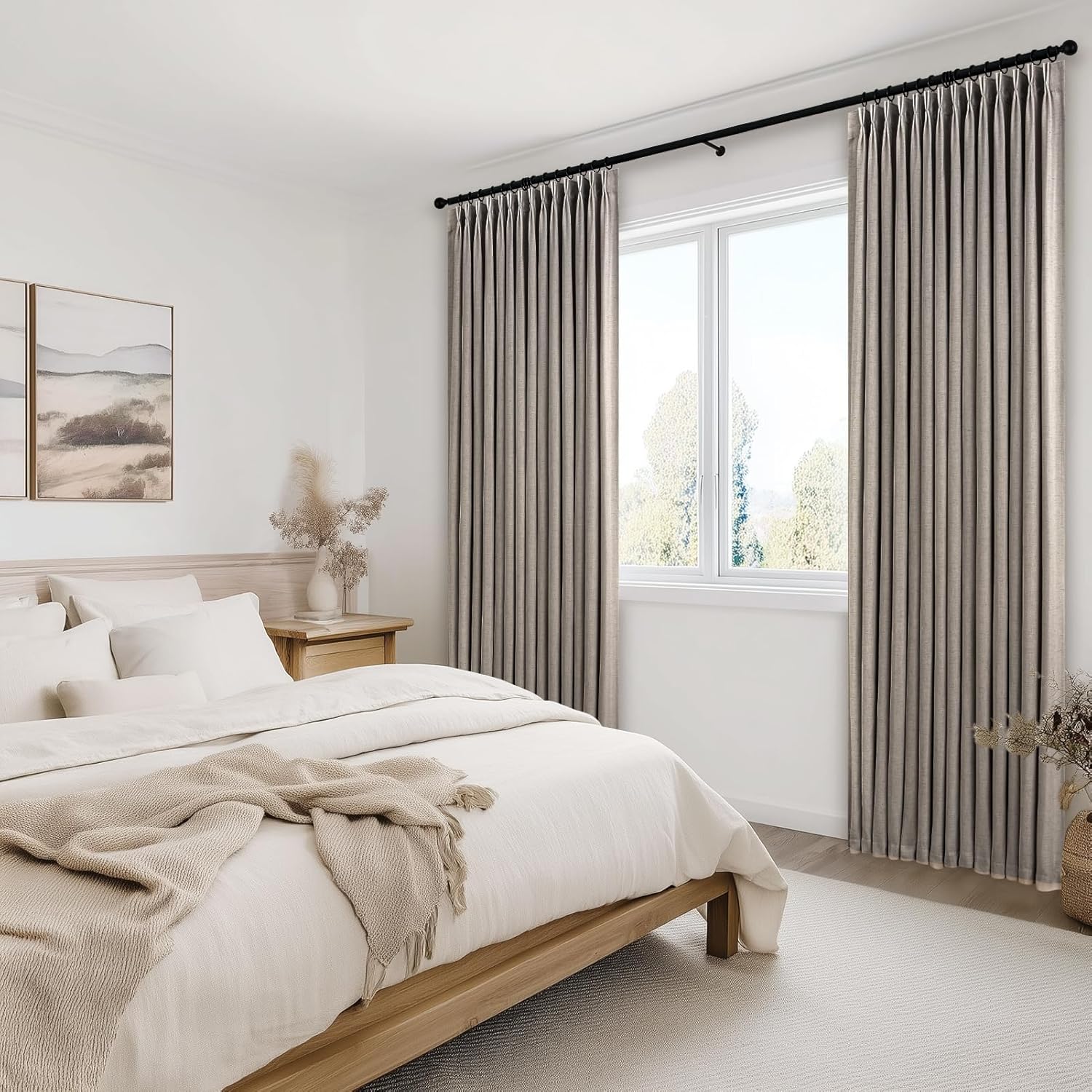 Thumbnail 1 de Topfinel Burlywood Pinch Pleated Curtains 84 Inches Long – 2 Panels Set, Stone Washed Linen-Earth Tone Semi-Sheer