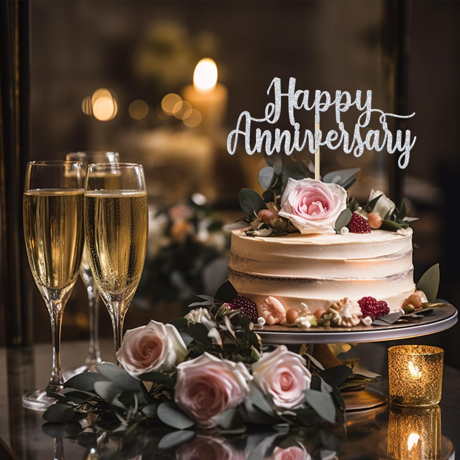 Thumbnail 3 de Calarjeta Happy Anniversary Cake Topper, 5.9 x 4.2-Inch Silver Glitter Paper