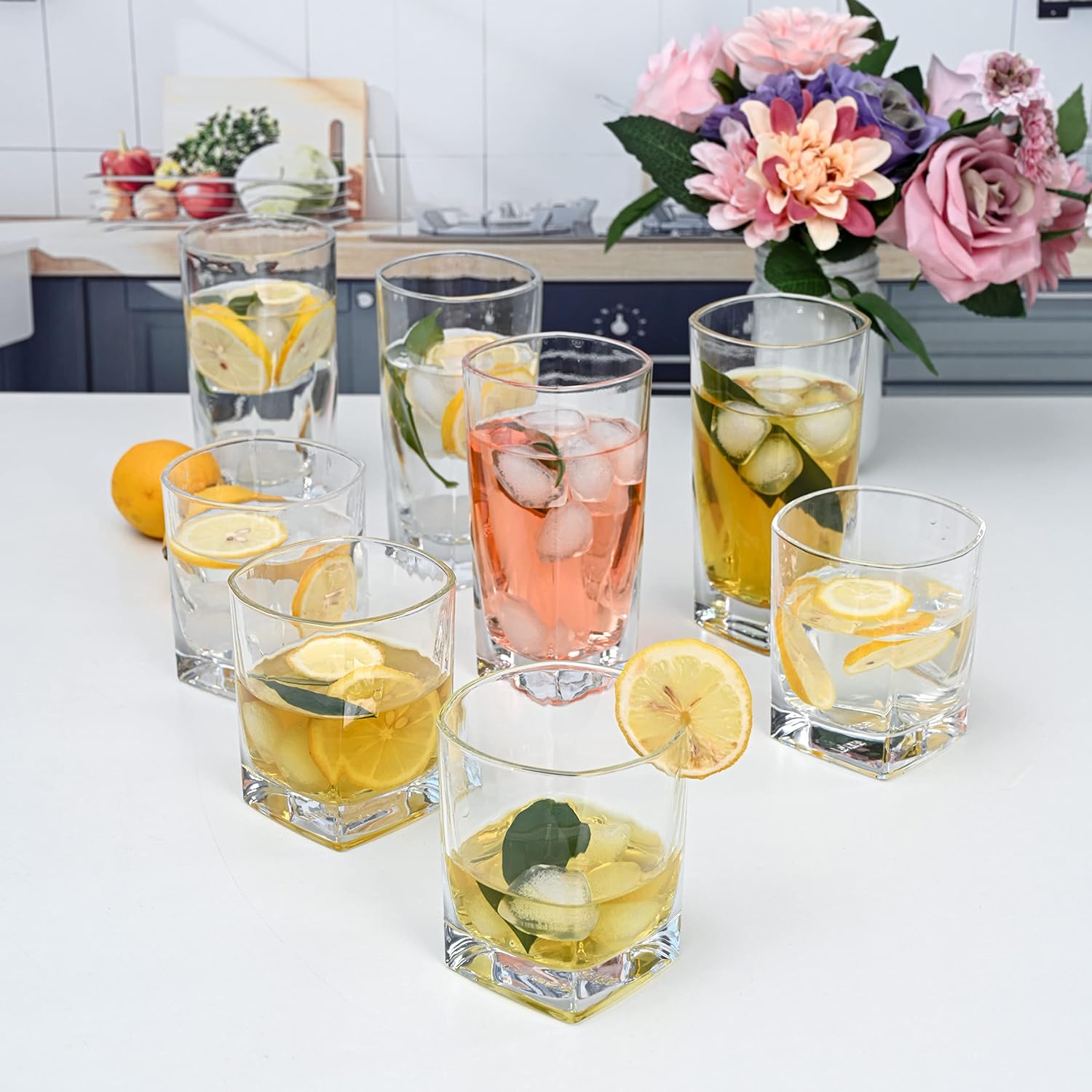 Thumbnail 6 de Le'raze Collins Everyday Drinking Glasses Set of 16: 8 Tall Highball + 8 Short Old Fashioned