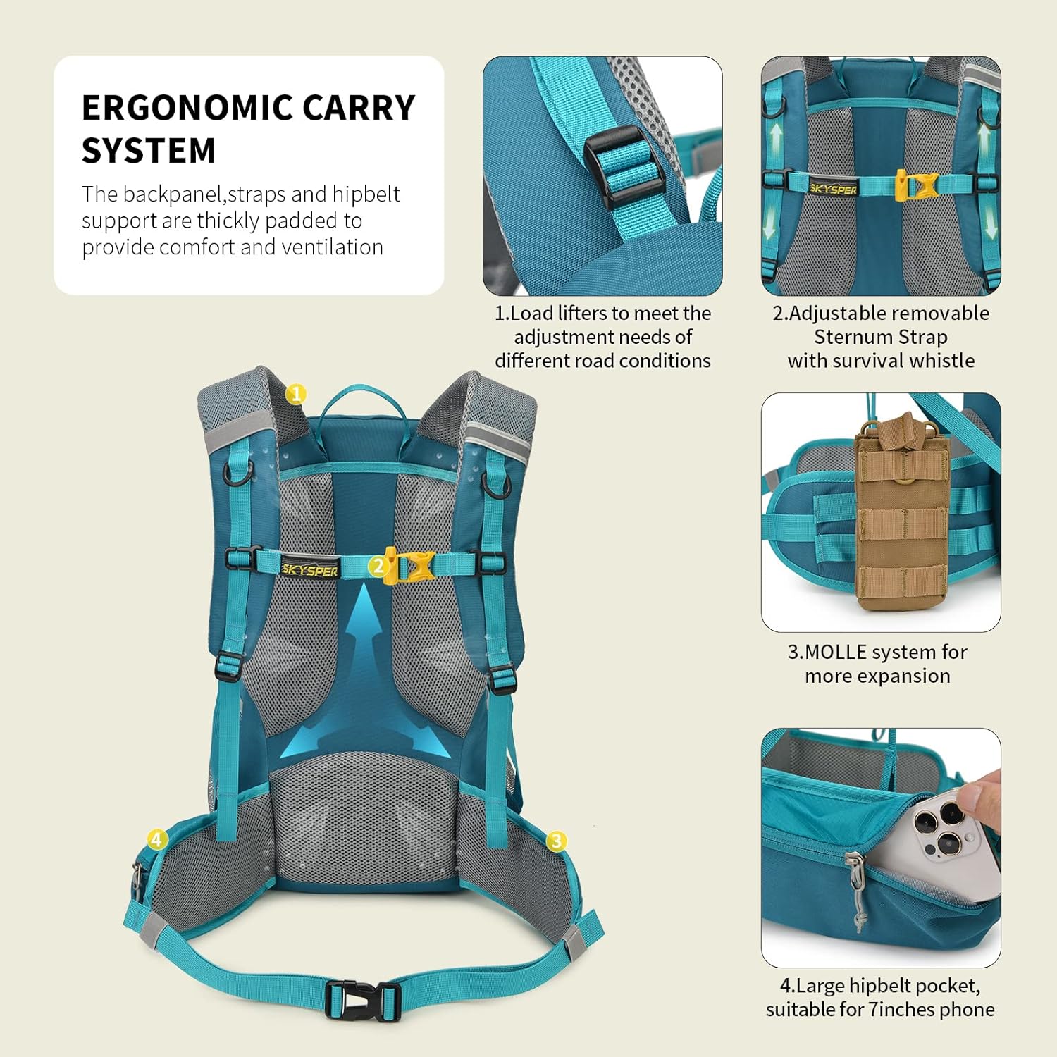 Detalle de SKYSPER Rucksack 35L hiking backpack