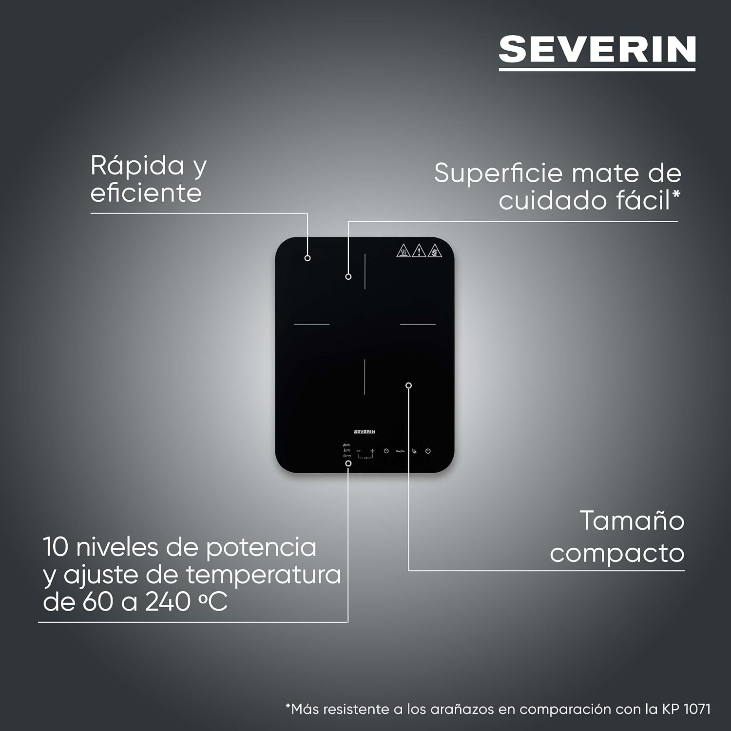Detalle de SEVERIN KP 1032 – Placa de inducción vitrocerámica, 2000 W, pantalla táctil y temporizador