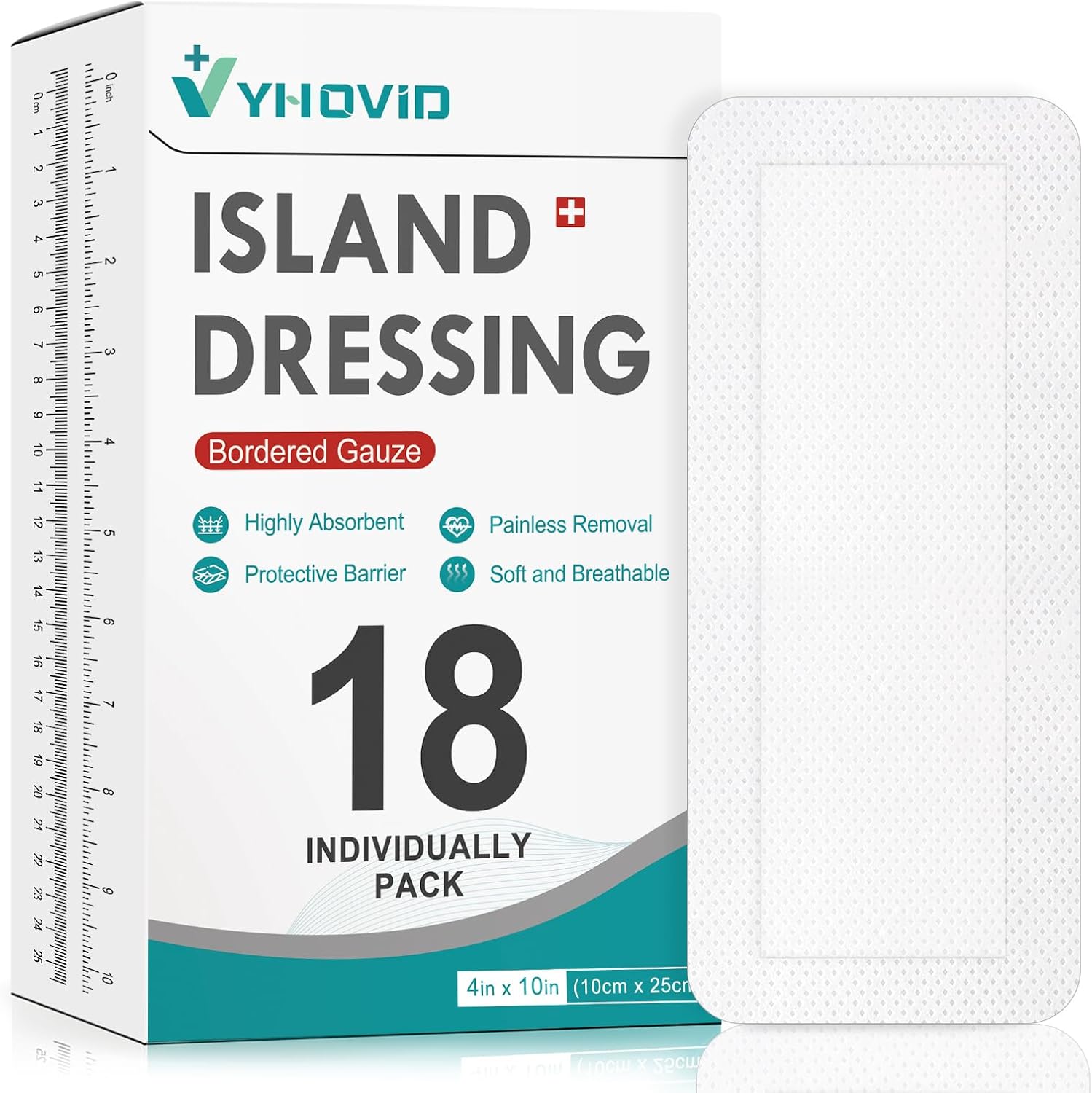 Detalle de YHOVID 18-Count Island Dressing, 4" x 10" Bordered Gauze Pads