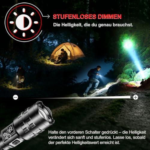 Detalle de SupraBryte SA6221 LED-Taschenlampe mit USB-C, LCD-Anzeige und Zoomstrahl