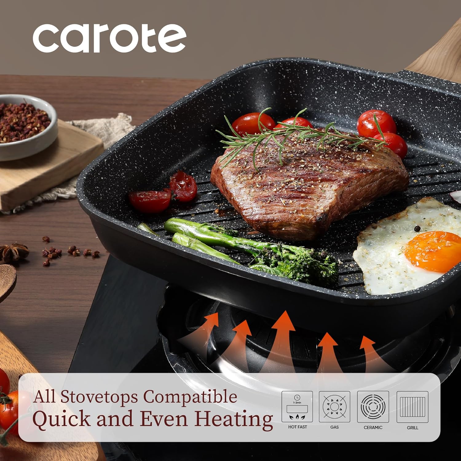 Thumbnail 2 de CAROTE 11 Inch Grill Pan nonstick for steak
