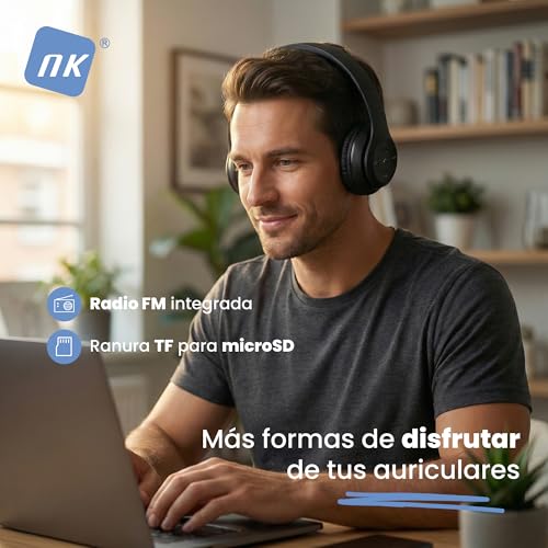 Detalle de NK Auriculares Inalámbricos de Diadema: ligeros, con FM y TF, 4 h de autonomía