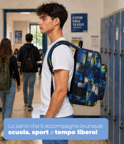 Detalle de Seven Freethink Zaino Scuola 34L con doppio scomparto e USB – Blu Giallo