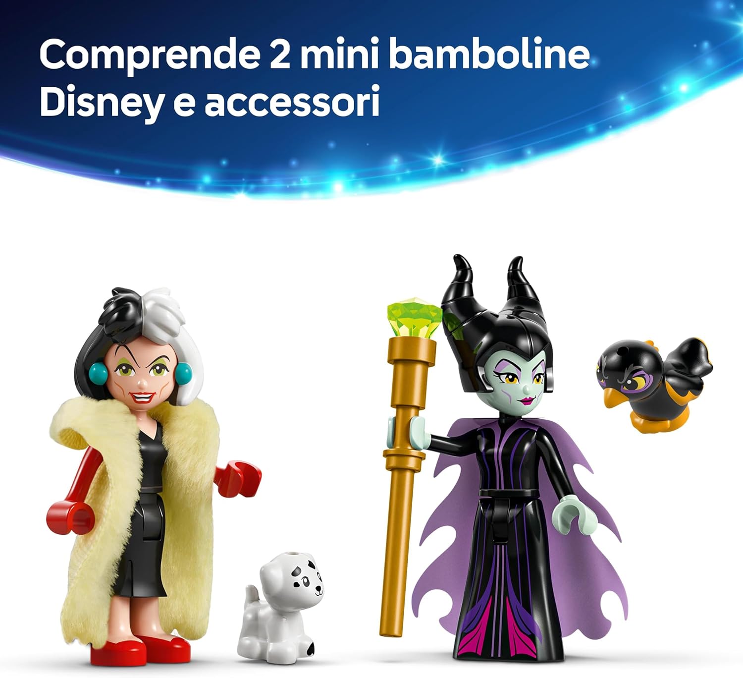 Detalle 2 de LEGO Disney 43262 Abiti di Malefica e Crudelia De Vil con espositori personalizzabili