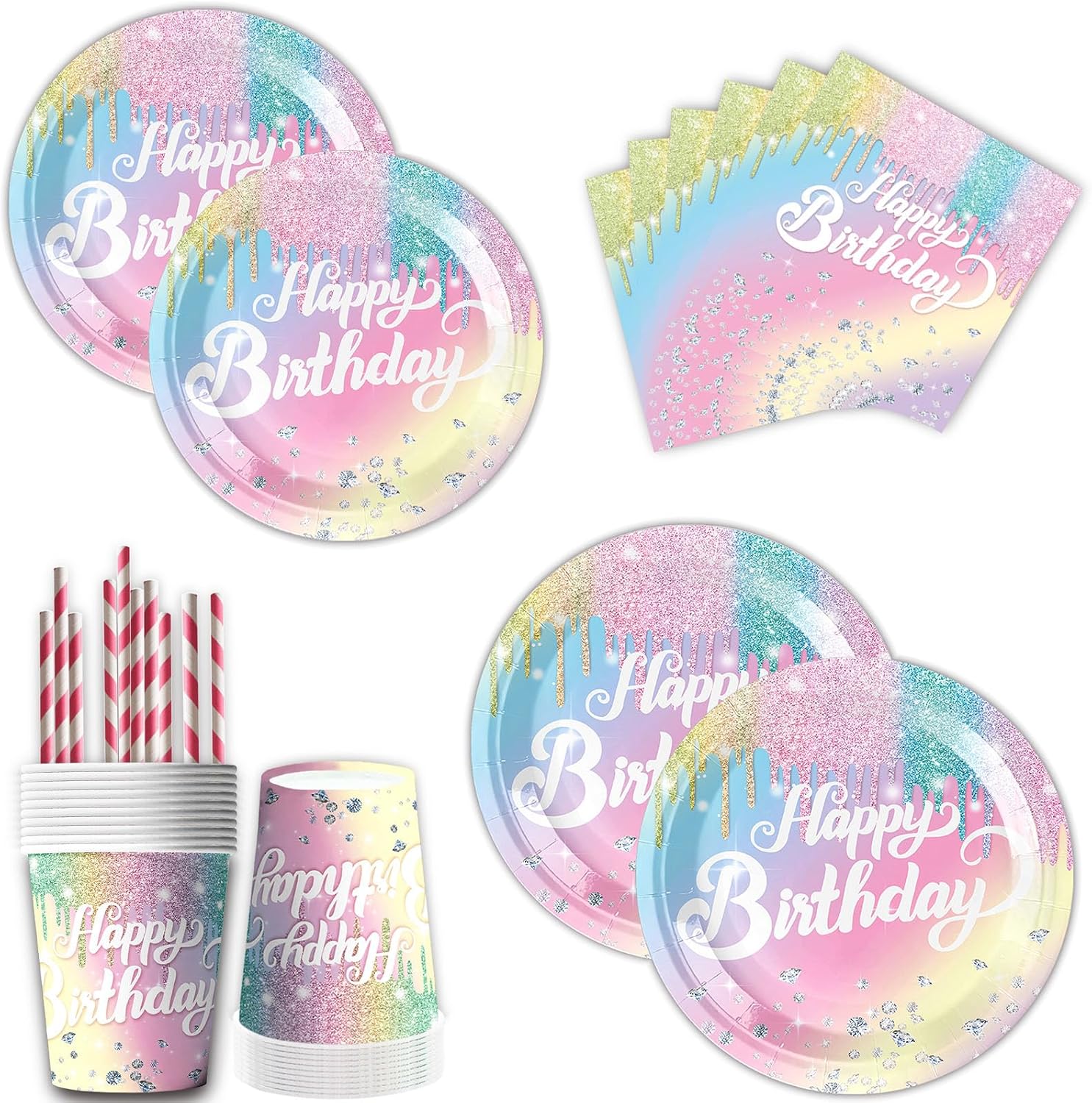 Detalle de Regenbogen Partygeschirr Set 50 Teile đ