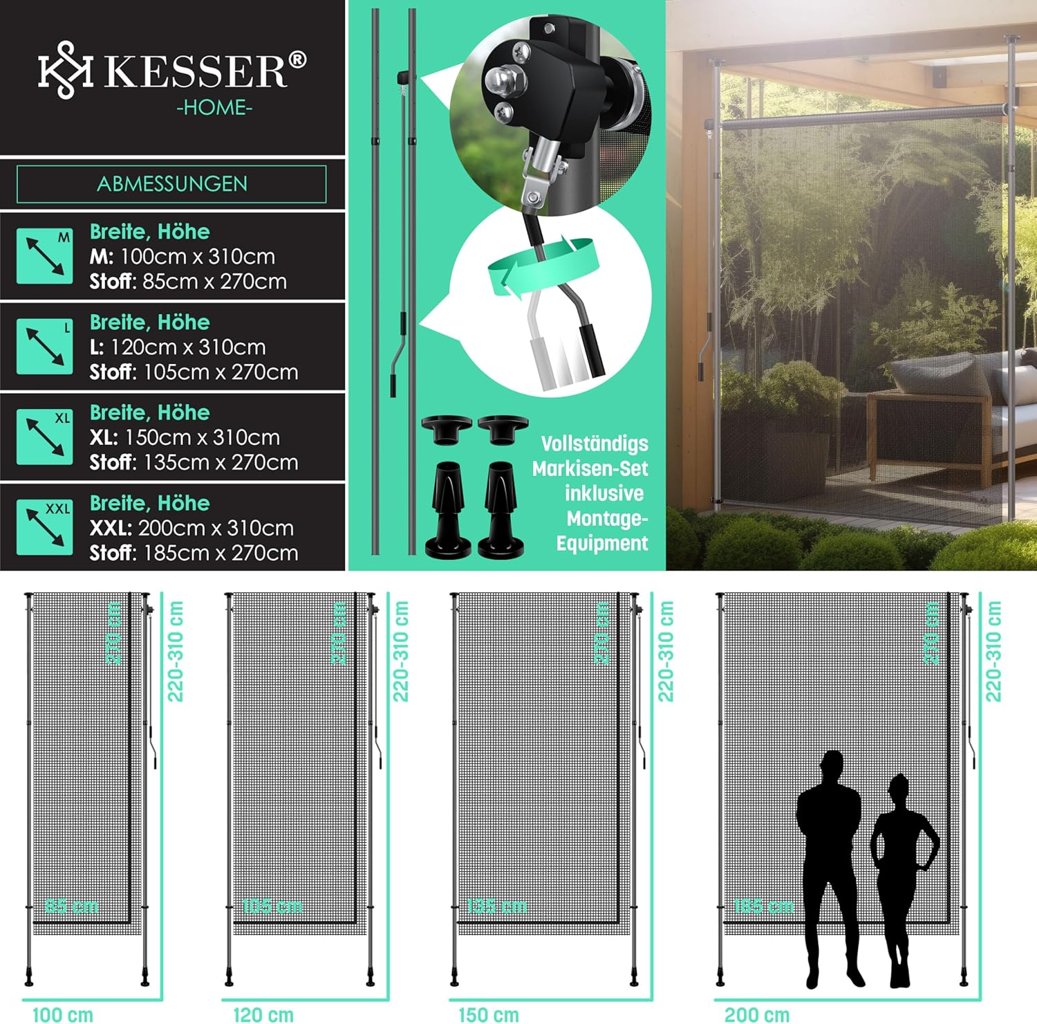 Thumbnail 6 de KESSER® Toldo vertical extensible 120x310 cm ☂️ Resistente al viento