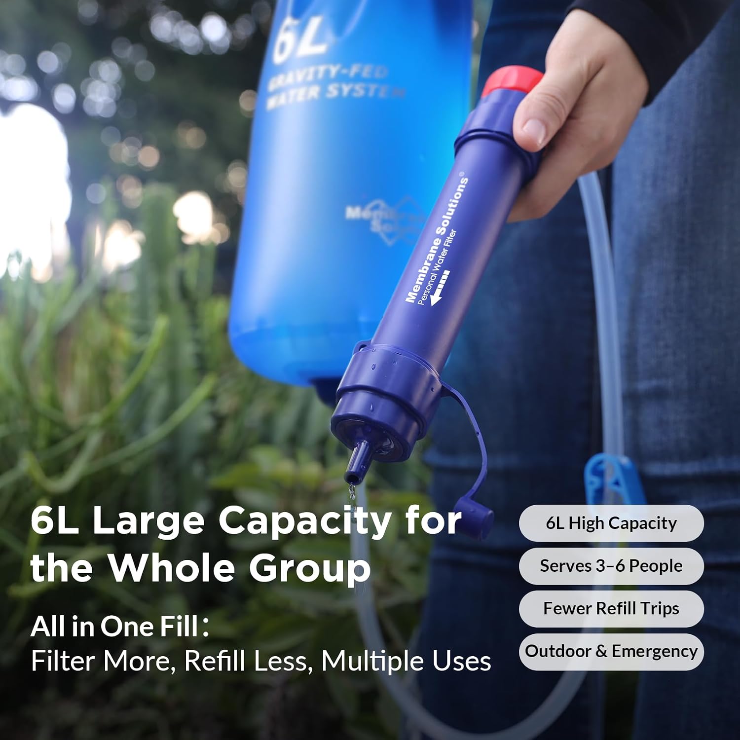 Detalle 2 de Membrane Solutions Gravity Water Filter Pro: 0.1-Micron 4-Stage Personal Filter Straw with 6L Gravity Bag
