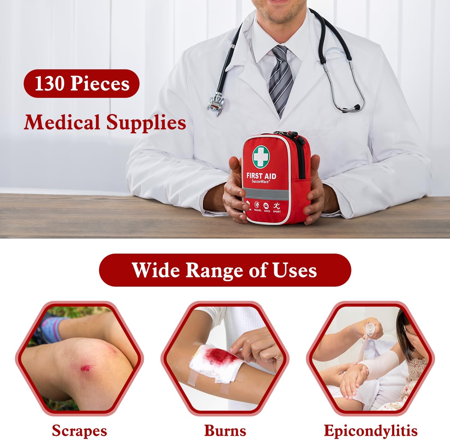 Detalle de 130 Pieces First Aid Kit with Hospital Grade Supplies 🩹