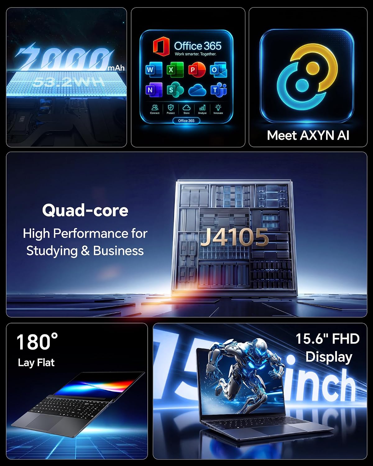 Thumbnail 1 de AKCHART 15.6-Inch AI Laptop with Office 365, 6GB RAM, 128GB SSD