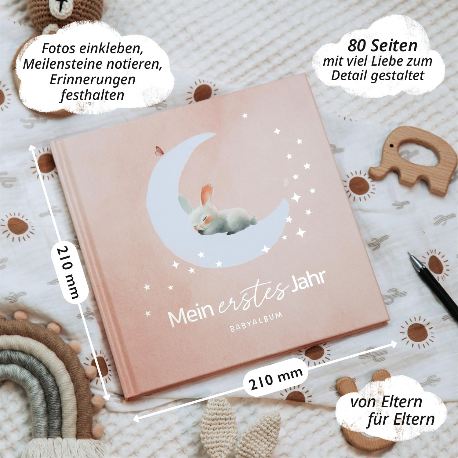 Thumbnail 1 de Mein erstes Jahr Babyalbum von Rabano Art – Erinnerungsbuch mit Goldprägung, Rosa, 80 Seiten