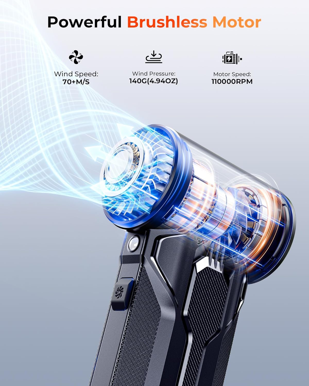 Thumbnail 1 de Compressed Air Duster TF02 (Black) — 110,000 RPM Brushless Cordless Electric Air Blower with 3 Speeds