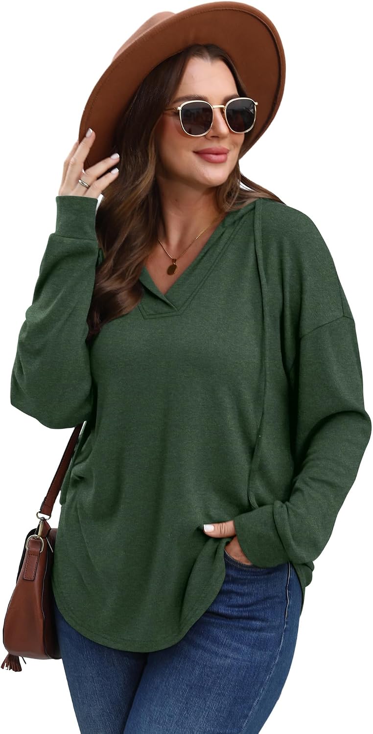 Detalle de Sampeel Women's Oversized V-Neck Hoodie, Lightweight 90% Polyester Blend