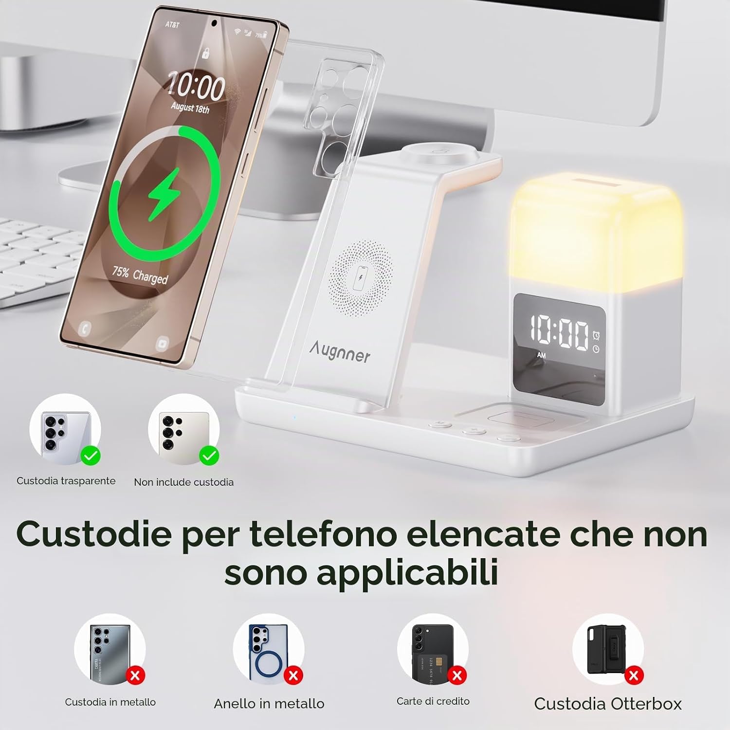 Thumbnail 5 de Stazione di Ricarica Induttiva 6 in 1 per Samsung con sveglia e luce a 3 colori, 15W wireless